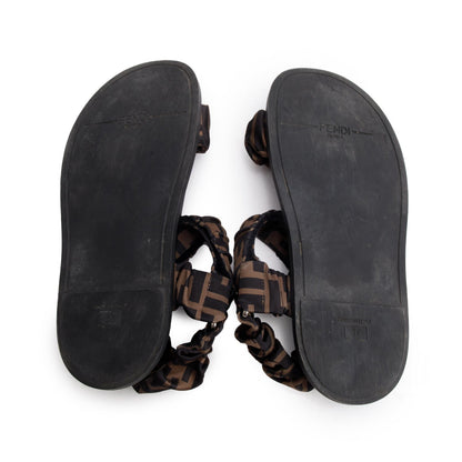 Fendi Brown Zucca Fendi Feel Satin Sandals, Size 37