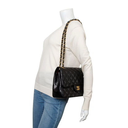 Chanel Black Quilted Lambskin Leather Jumbo Double Flap Bag