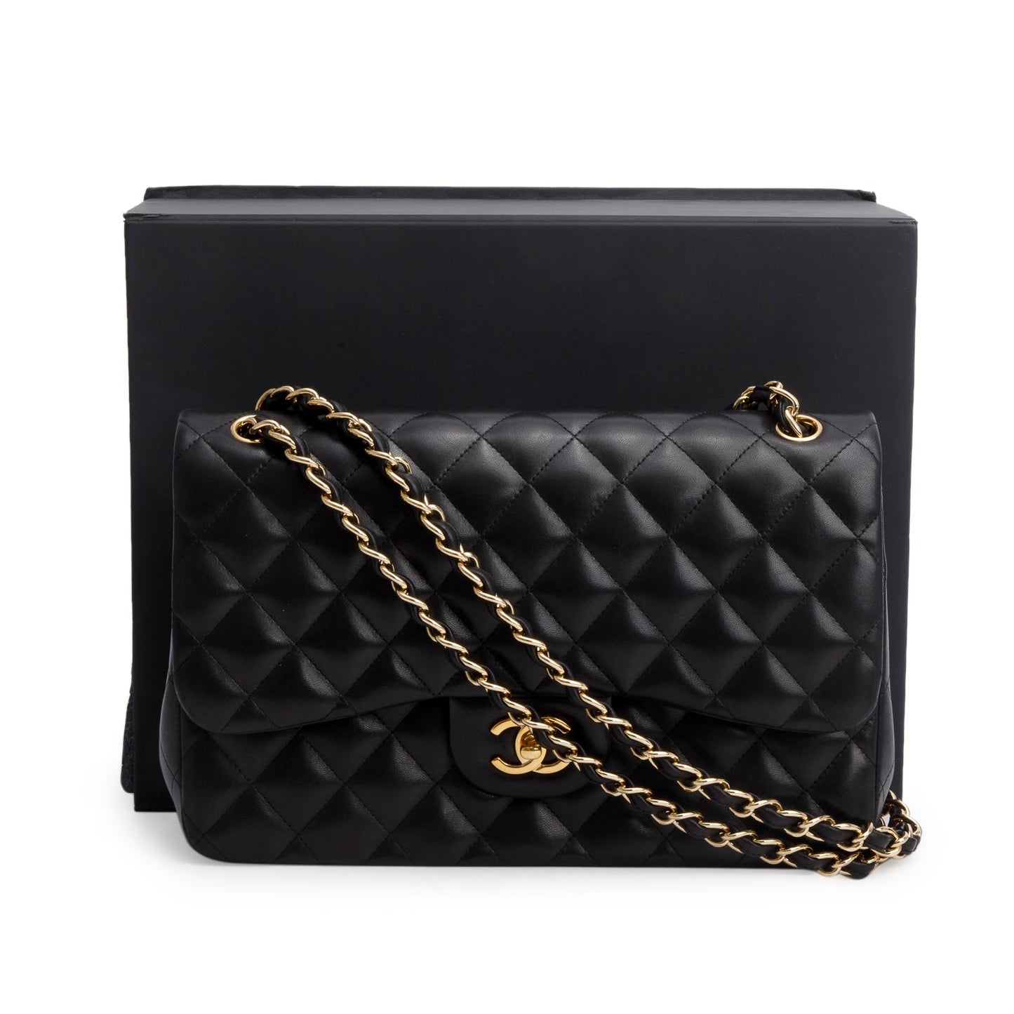 Chanel Black Quilted Lambskin Leather Jumbo Double Flap Bag