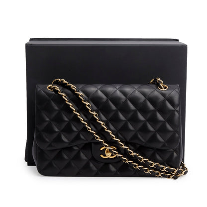Chanel Black Quilted Lambskin Leather Jumbo Double Flap Bag