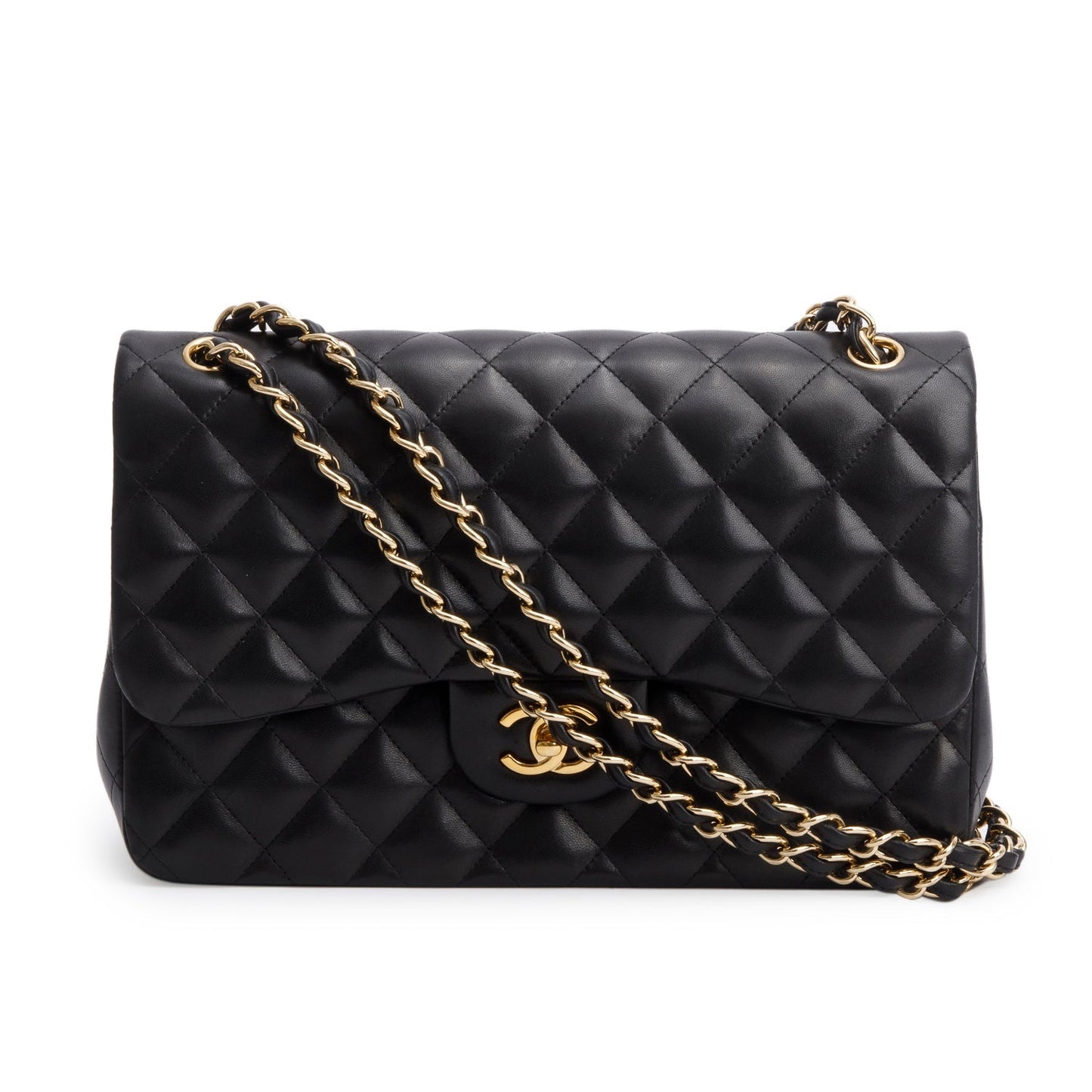Chanel Black Quilted Lambskin Leather Jumbo Double Flap Bag