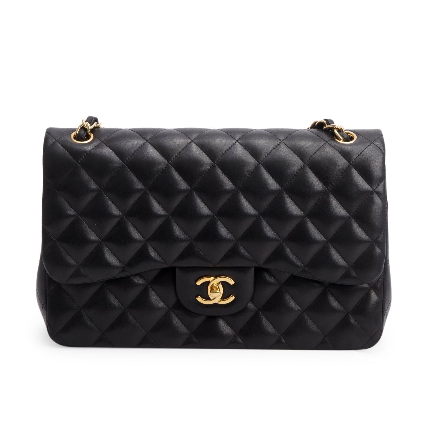 Chanel Black Quilted Lambskin Leather Jumbo Double Flap Bag