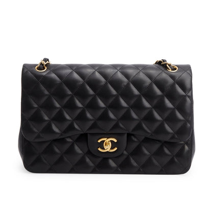 Chanel Black Quilted Lambskin Leather Jumbo Double Flap Bag