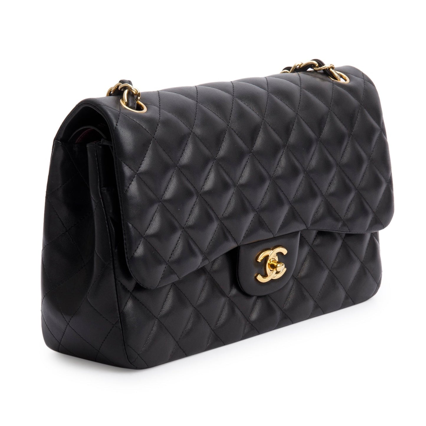 Chanel Black Quilted Lambskin Leather Jumbo Double Flap Bag