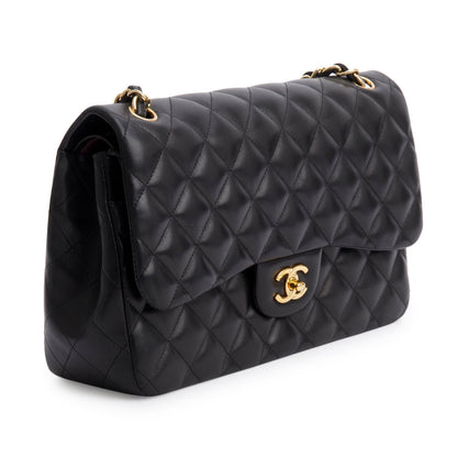 Chanel Black Quilted Lambskin Leather Jumbo Double Flap Bag