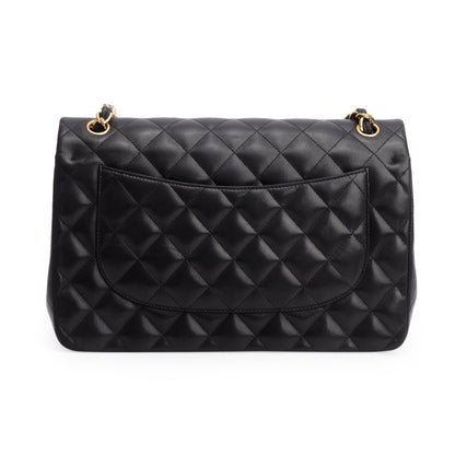 Chanel Black Quilted Lambskin Leather Jumbo Double Flap Bag
