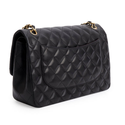 Chanel Black Quilted Lambskin Leather Jumbo Double Flap Bag