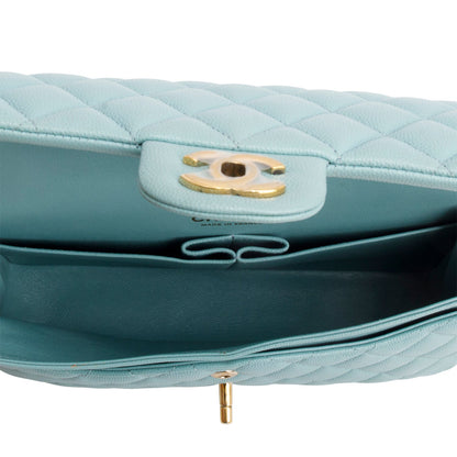 Chanel Turquoise Caviar Quilted Medium Double Flap Bag