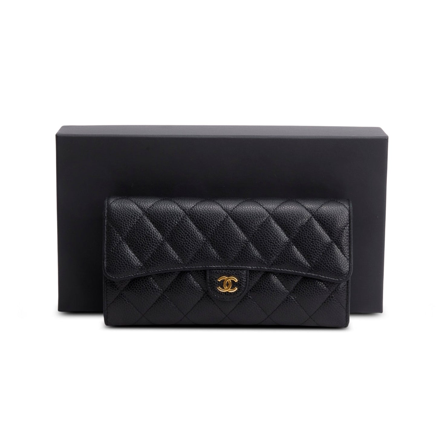 Chanel Black Caviar Leather Classic Long Flap Wallet