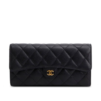 Chanel Black Caviar Leather Classic Long Flap Wallet