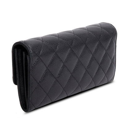 Chanel Black Caviar Leather Classic Long Flap Wallet
