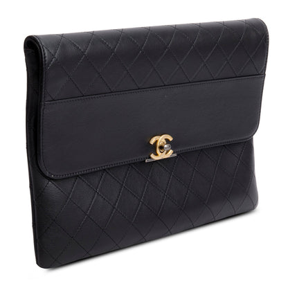 Chanel Black Lambskin Sleek and Chic Clutch
