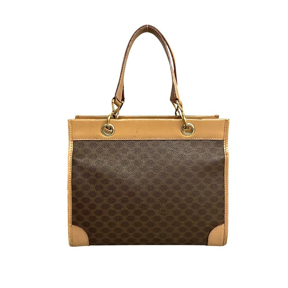 CELINE Handbag Leather, PVC Brown Macadam Blason Triomphe Women(Unisex)