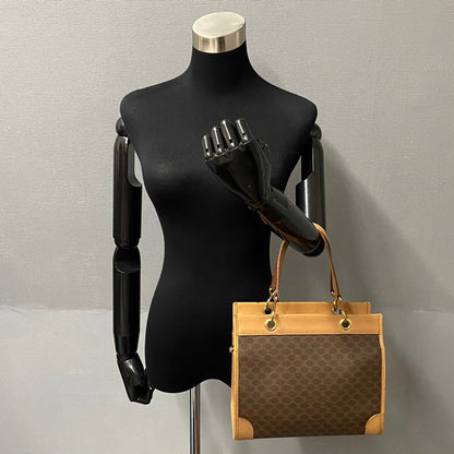 CELINE Handbag Leather, PVC Brown Macadam Blason Triomphe Women(Unisex)