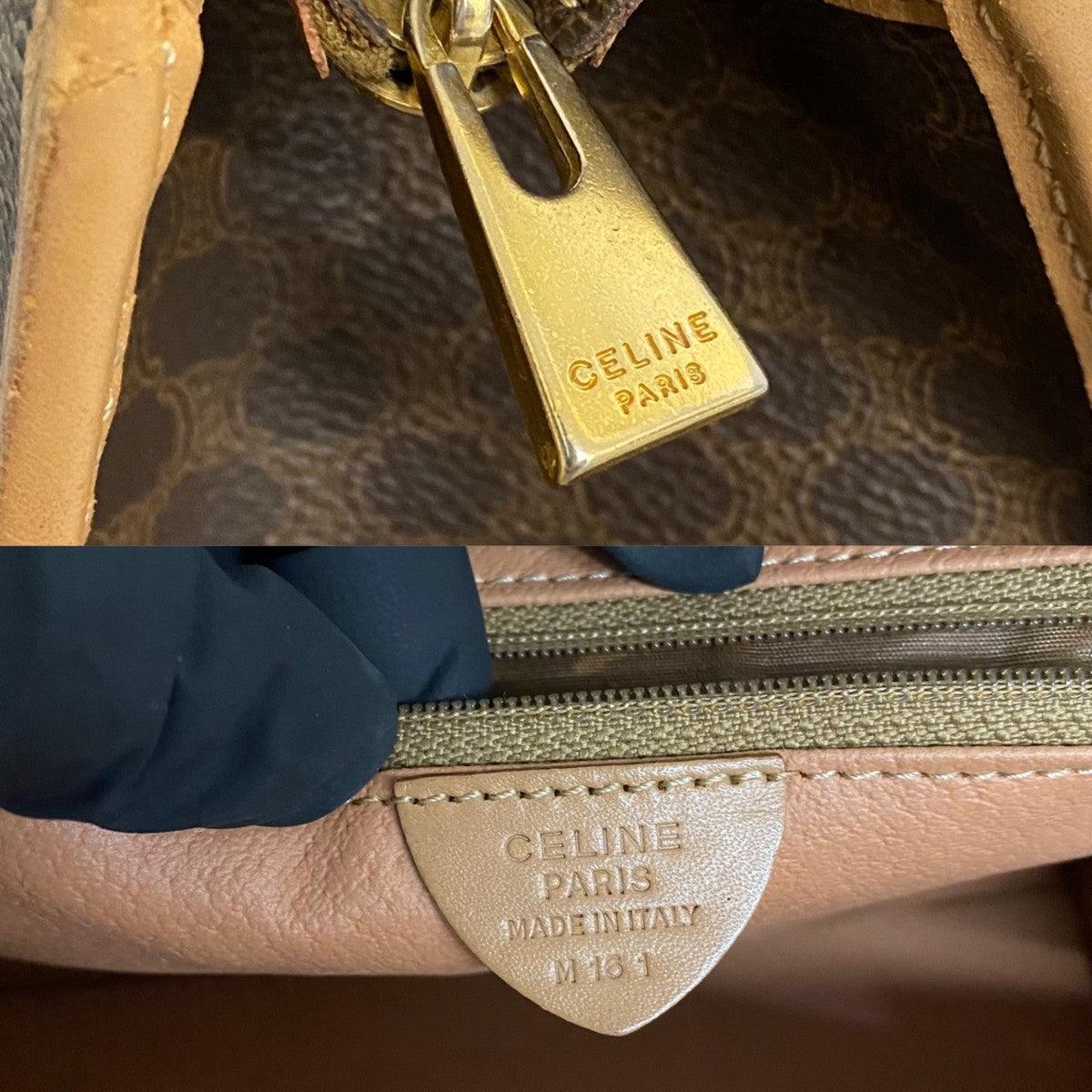 CELINE Handbag Leather, PVC Brown Macadam Blason Triomphe Women(Unisex)