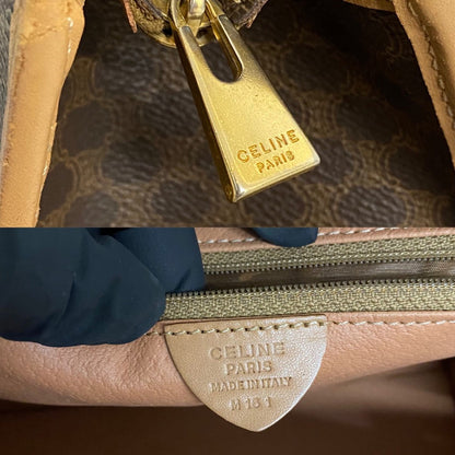 CELINE Handbag Leather, PVC Brown Macadam Blason Triomphe Women(Unisex)