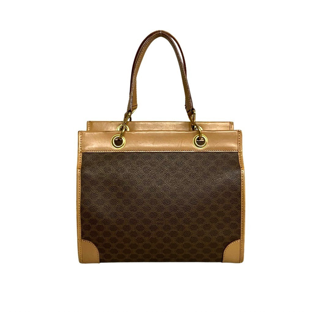CELINE Handbag Leather, PVC Brown Macadam Blason Triomphe Women(Unisex)
