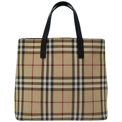 Luxury Burberry Nova Check Hand Bag PVC Beige Black Auth 67112