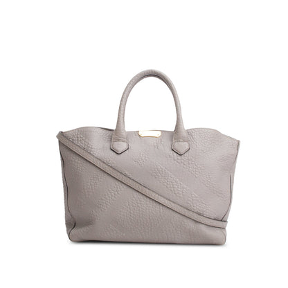 Burberry Grey Check Embossed Heritage Grain Leather Dewsbury Tote