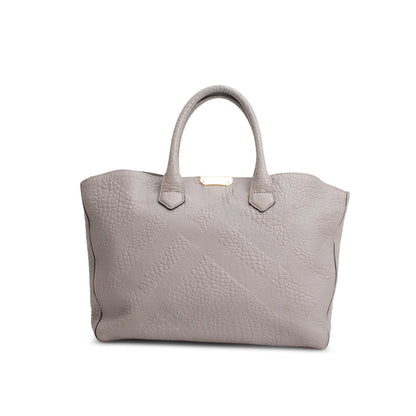 Burberry Grey Check Embossed Heritage Grain Leather Dewsbury Tote