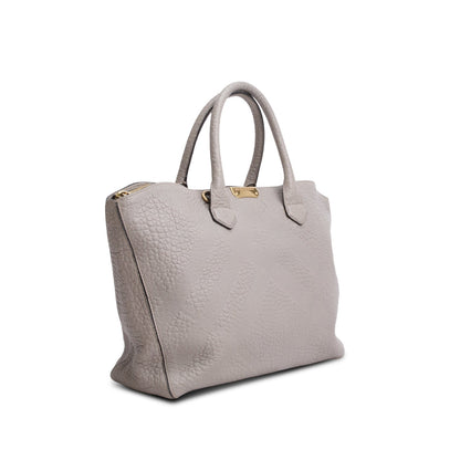 Burberry Grey Check Embossed Heritage Grain Leather Dewsbury Tote