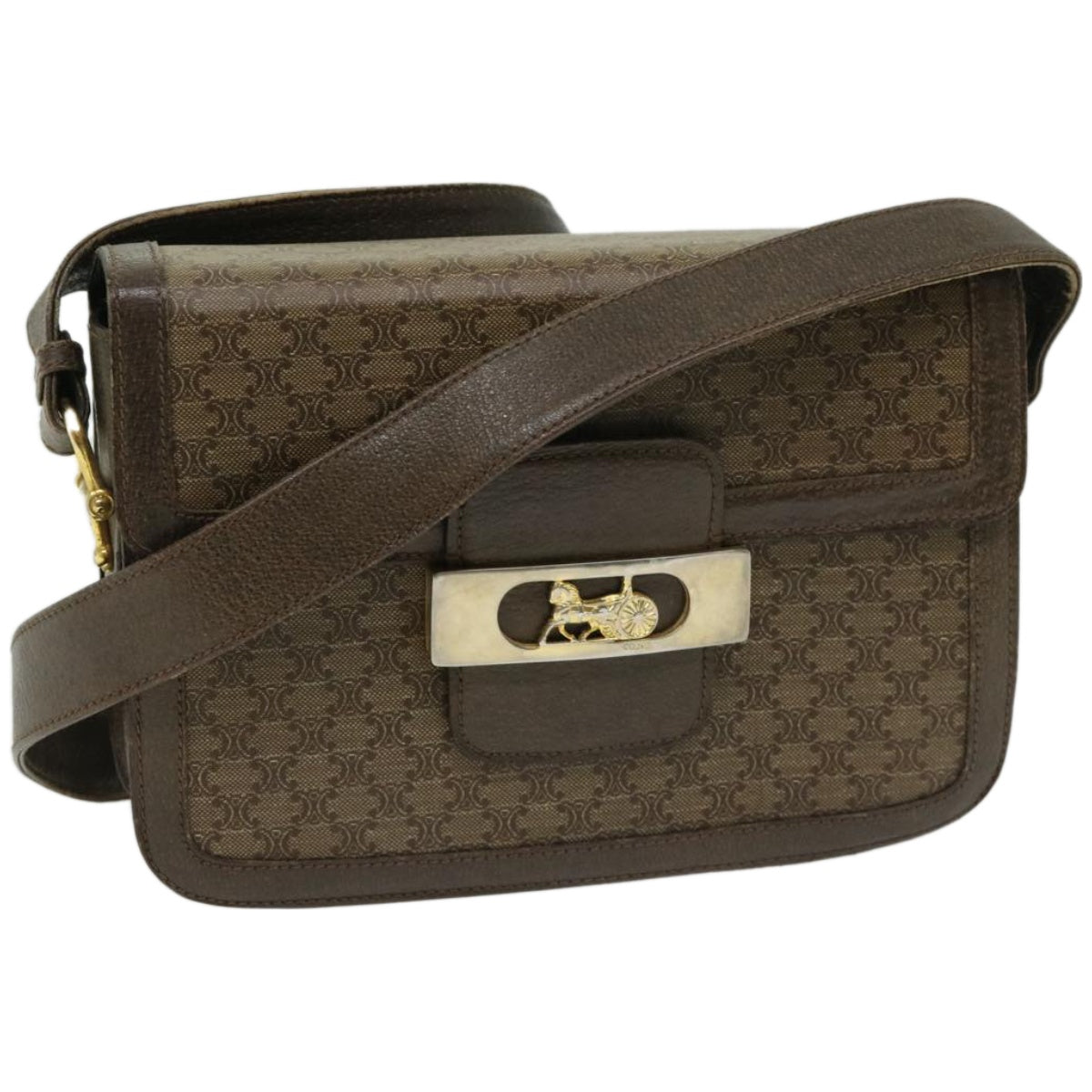 Luxury CELINE Macadam Canvas Shoulder Bag Brown  67180