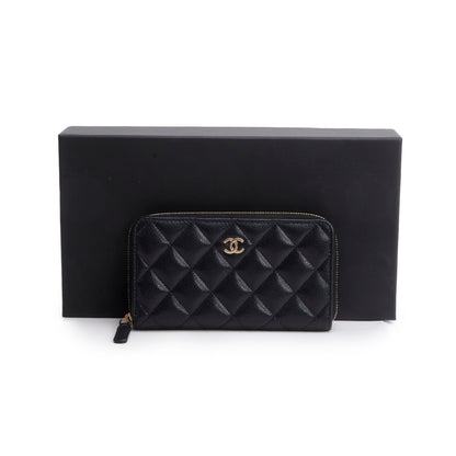 Chanel Black Caviar Medium Zip Around Wallet