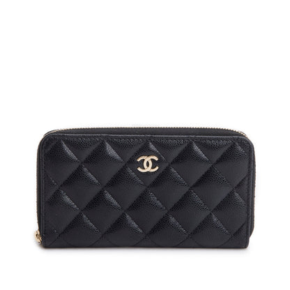 Chanel Black Caviar Medium Zip Around Wallet