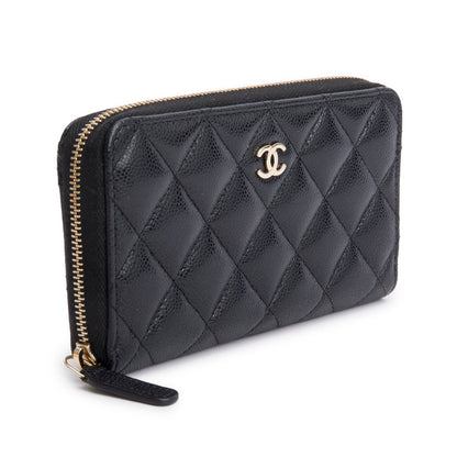 Chanel Black Caviar Medium Zip Around Wallet