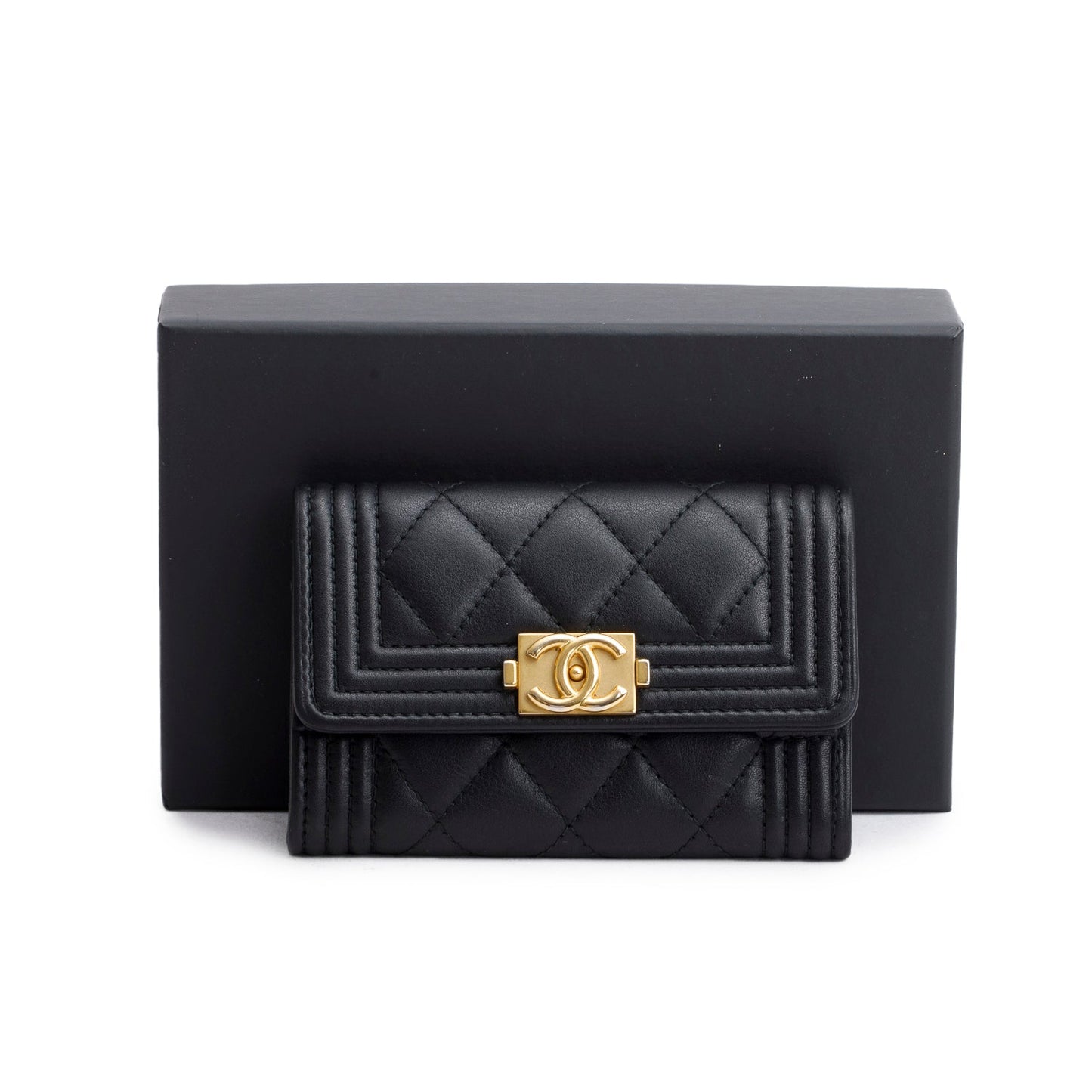 Chanel Black Lambskin Boy Flap Card Holder