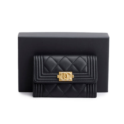 Chanel Black Lambskin Boy Flap Card Holder