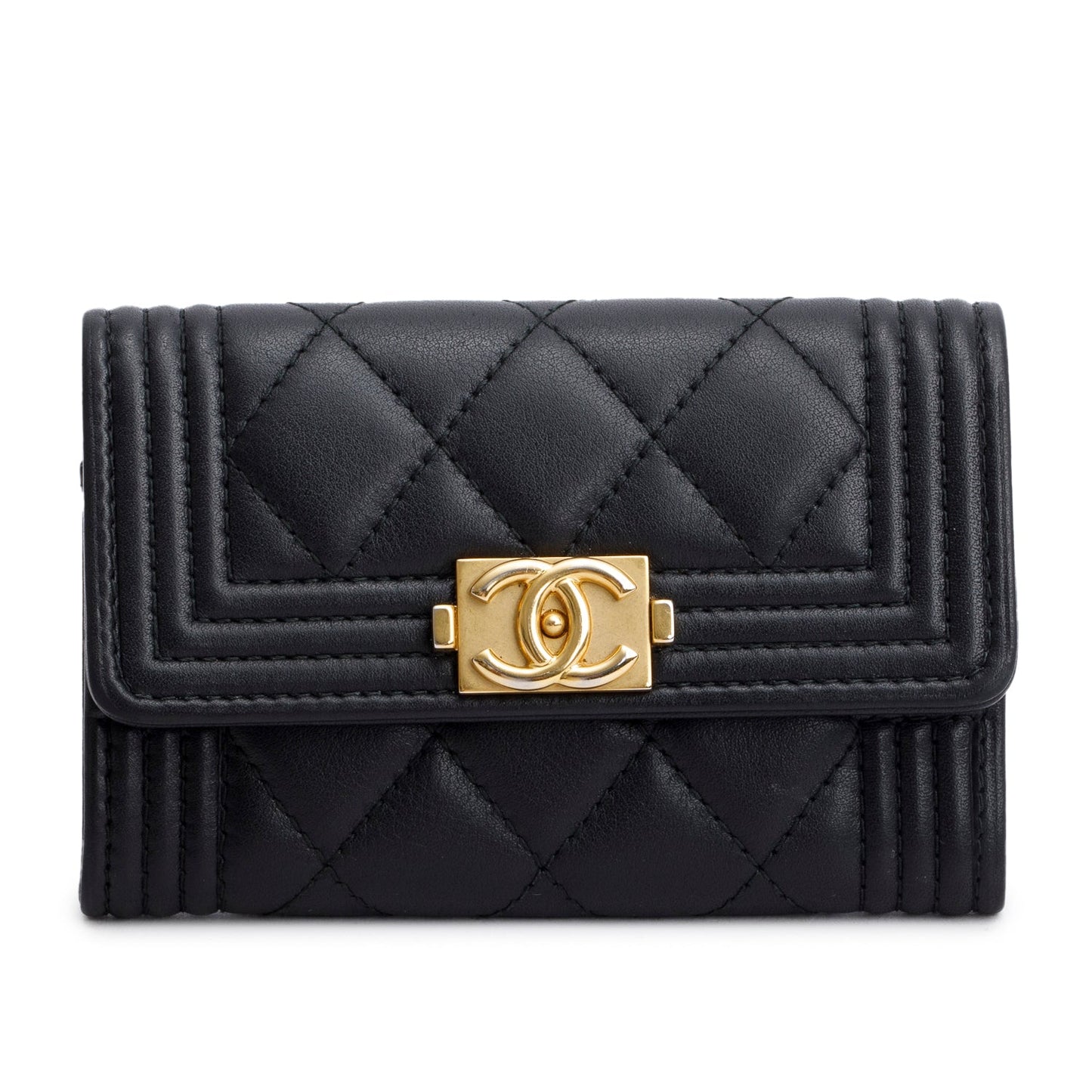 Chanel Black Lambskin Boy Flap Card Holder