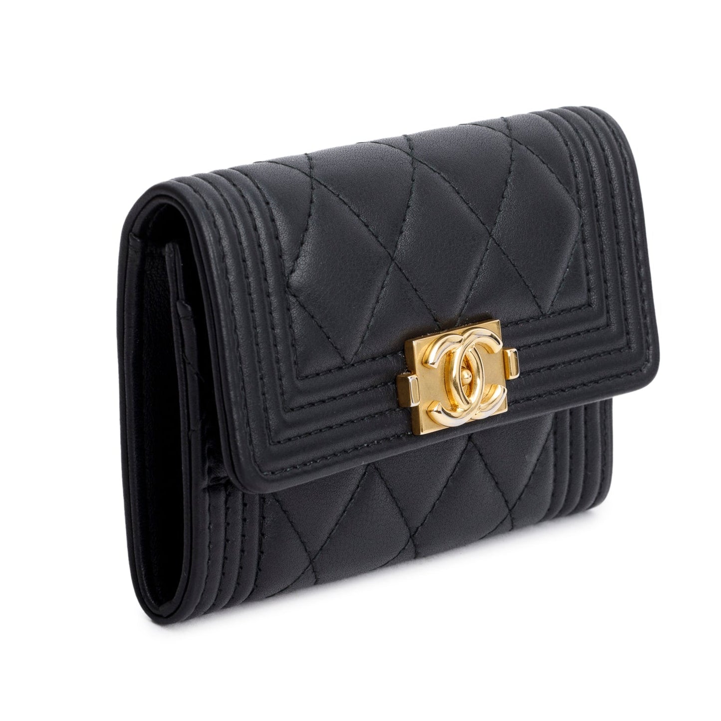 Chanel Black Lambskin Boy Flap Card Holder