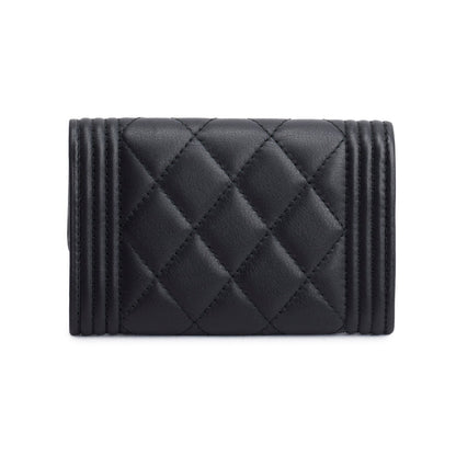 Chanel Black Lambskin Boy Flap Card Holder