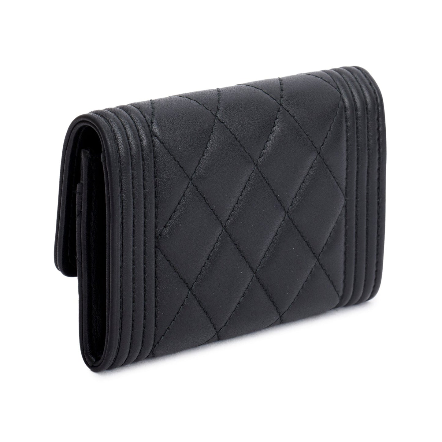 Chanel Black Lambskin Boy Flap Card Holder
