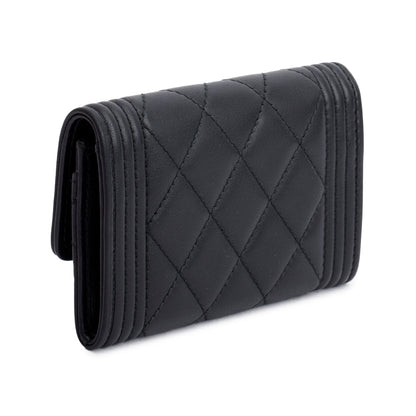 Chanel Black Lambskin Boy Flap Card Holder