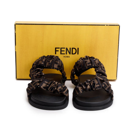 Fendi Brown FF Zucca Satin Fendi Feel Sandals, Size 40