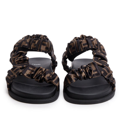 Fendi Brown FF Zucca Satin Fendi Feel Sandals, Size 40