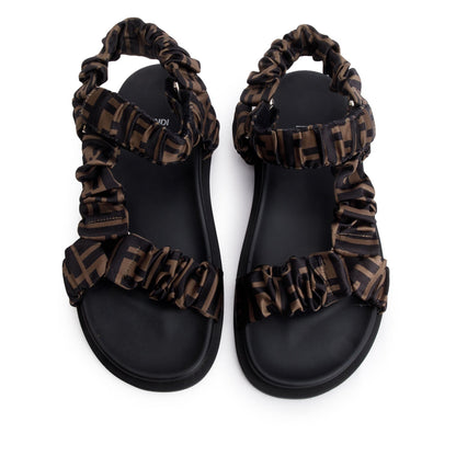 Fendi Brown FF Zucca Satin Fendi Feel Sandals, Size 40