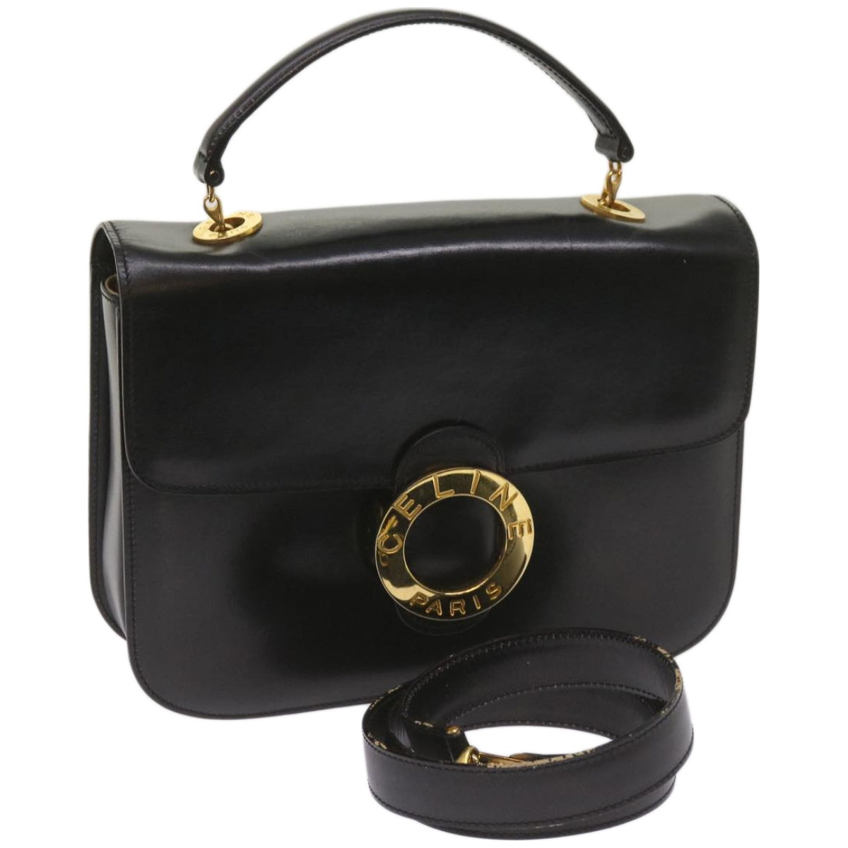 Luxury CELINE Shoulder Bag Leather Black  67274