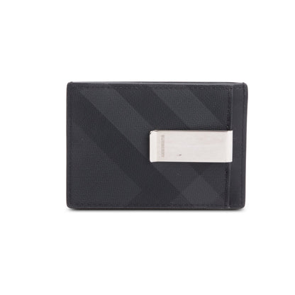 Burberry Black Leather Chase London Check Card Case