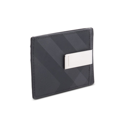Burberry Black Leather Chase London Check Card Case