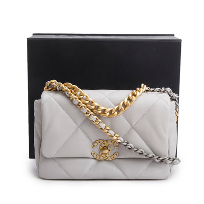 Chanel Grey Lambskin Leather Medium 19 Flap Bag