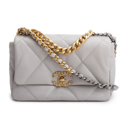 Chanel Grey Lambskin Leather Medium 19 Flap Bag