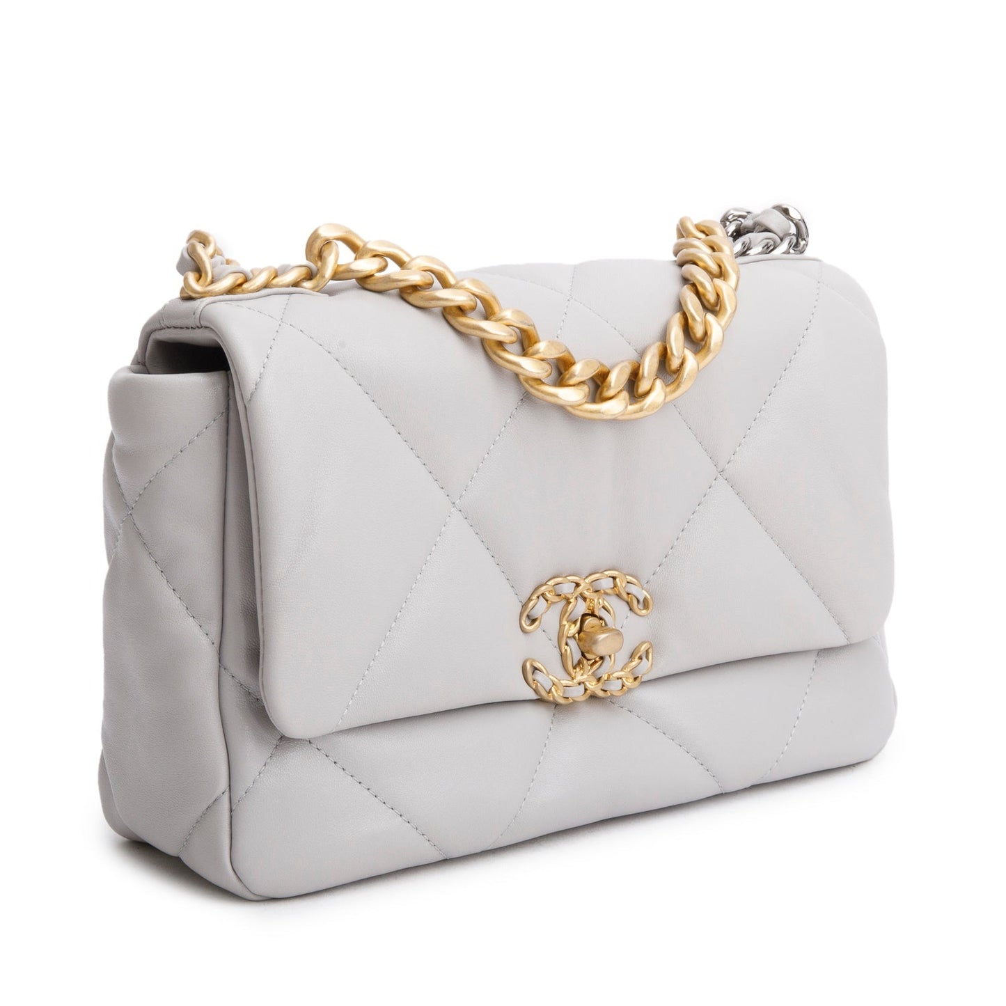 Chanel Grey Lambskin Leather Medium 19 Flap Bag