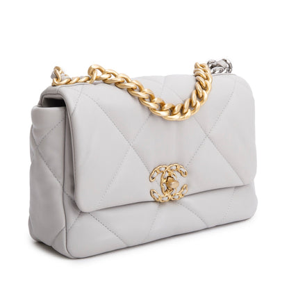 Chanel Grey Lambskin Leather Medium 19 Flap Bag