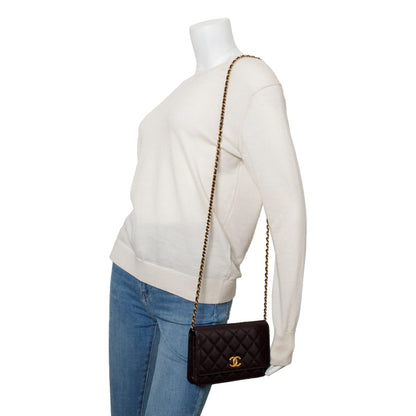 Chanel Burgundy Lambskin Quilted CC Logo Wallet on Chain