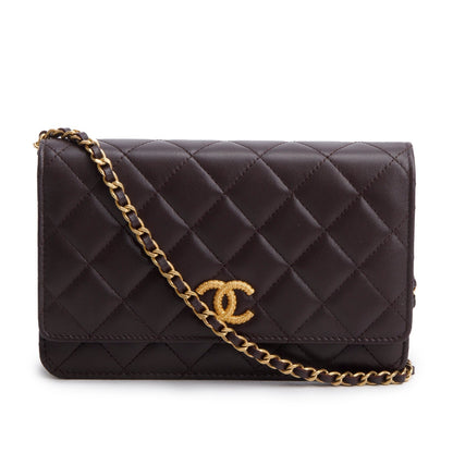 Chanel Burgundy Lambskin Quilted CC Logo Wallet on Chain