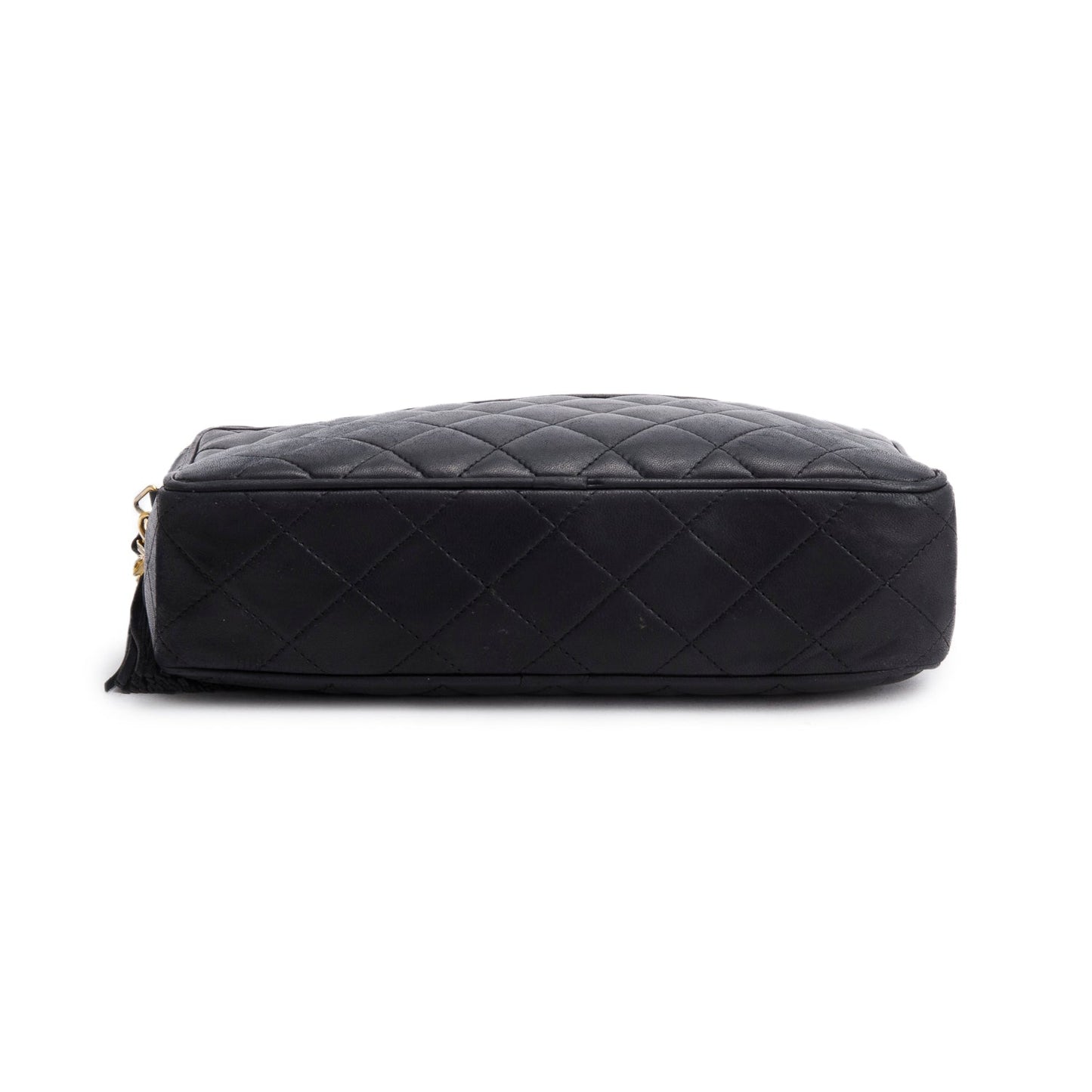 Chanel Vintage Black Quilted Lambskin Leather CC Tassel Camera Bag