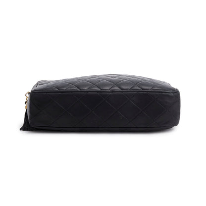 Chanel Vintage Black Quilted Lambskin Leather CC Tassel Camera Bag